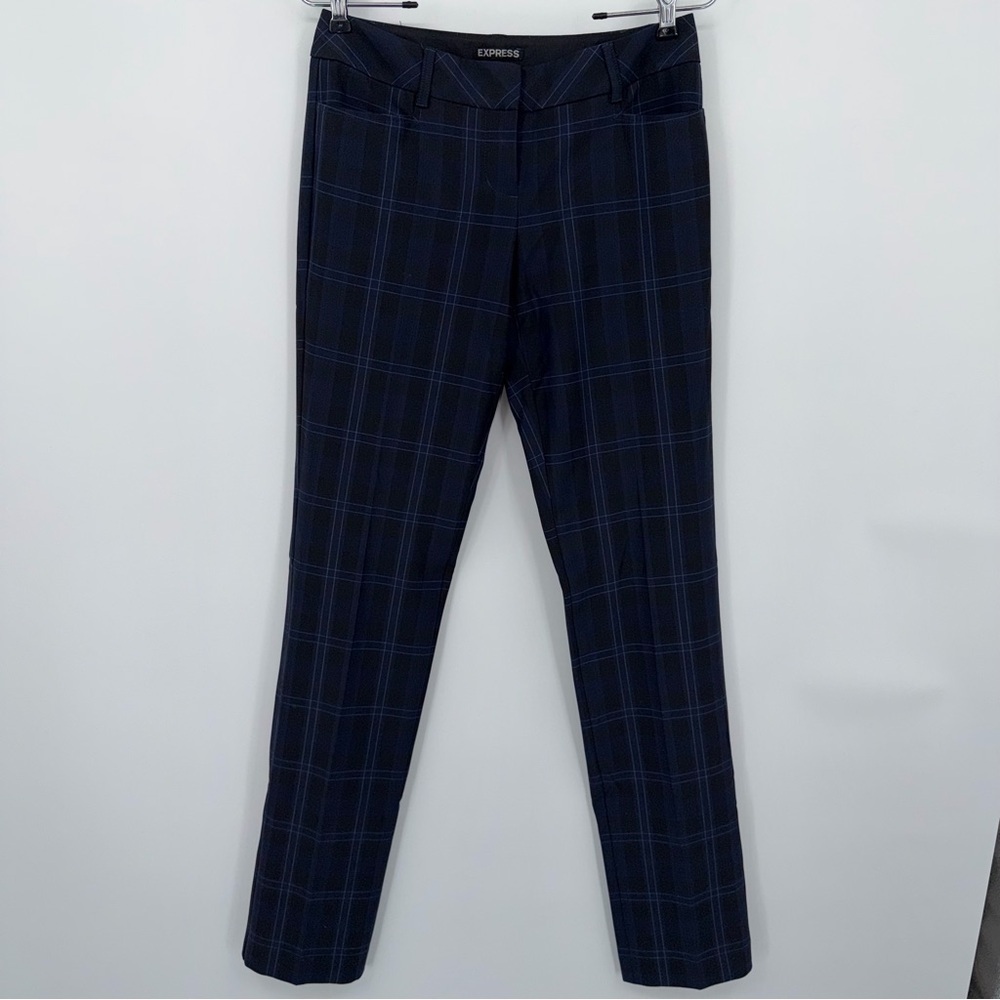 Express Columnist Black and Navy Plaid Dress Pants size 00L